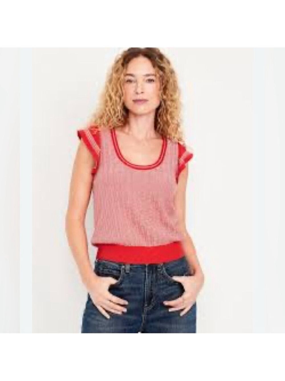 Old Navy coral knit Flutter-Sleeve short sleeve Sweater size 3X cotton and rayon
